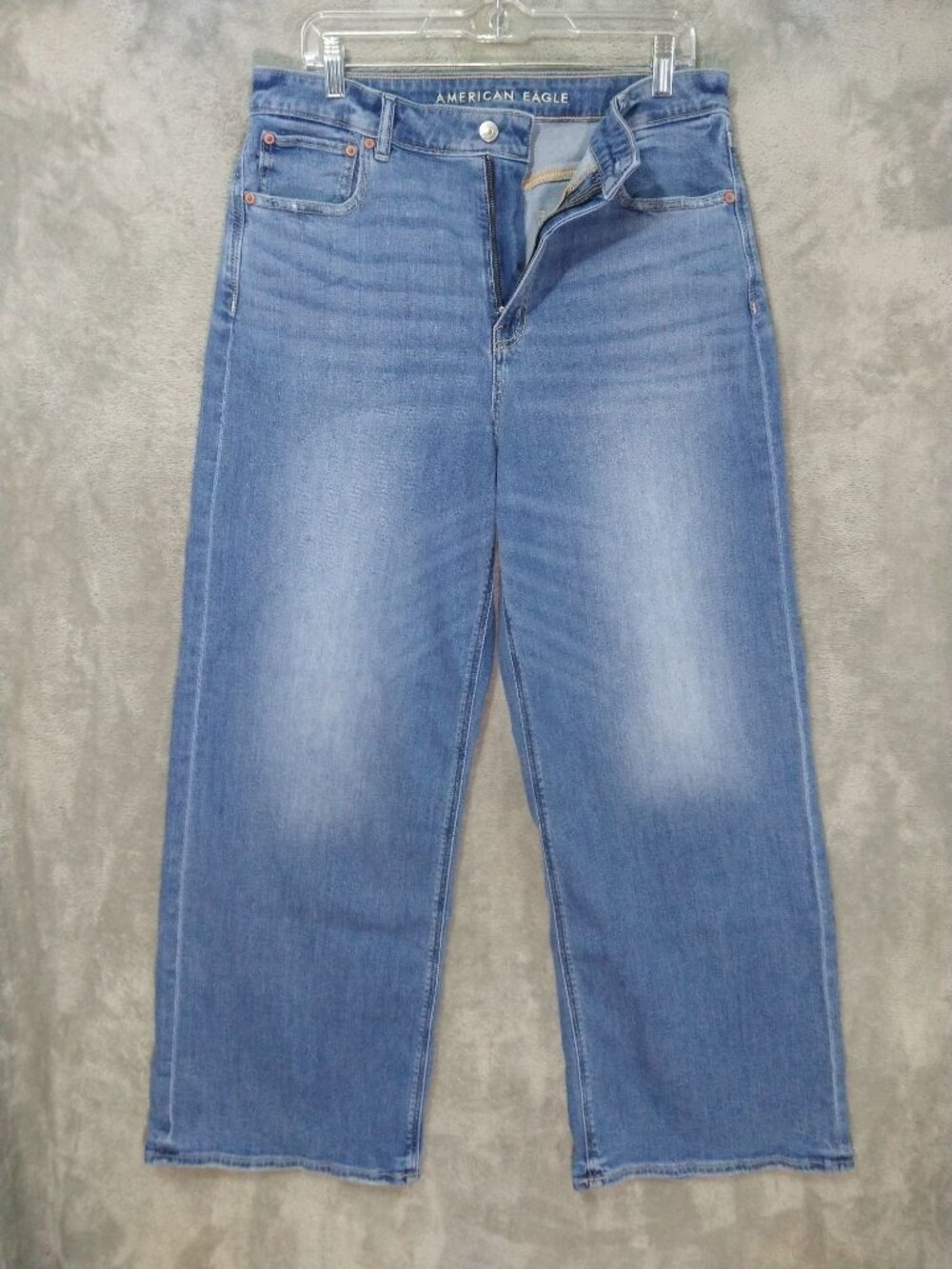 American Eagle Jeans Womens 12 Long Blue Denim Baggy Wide Leg Super High Rise
